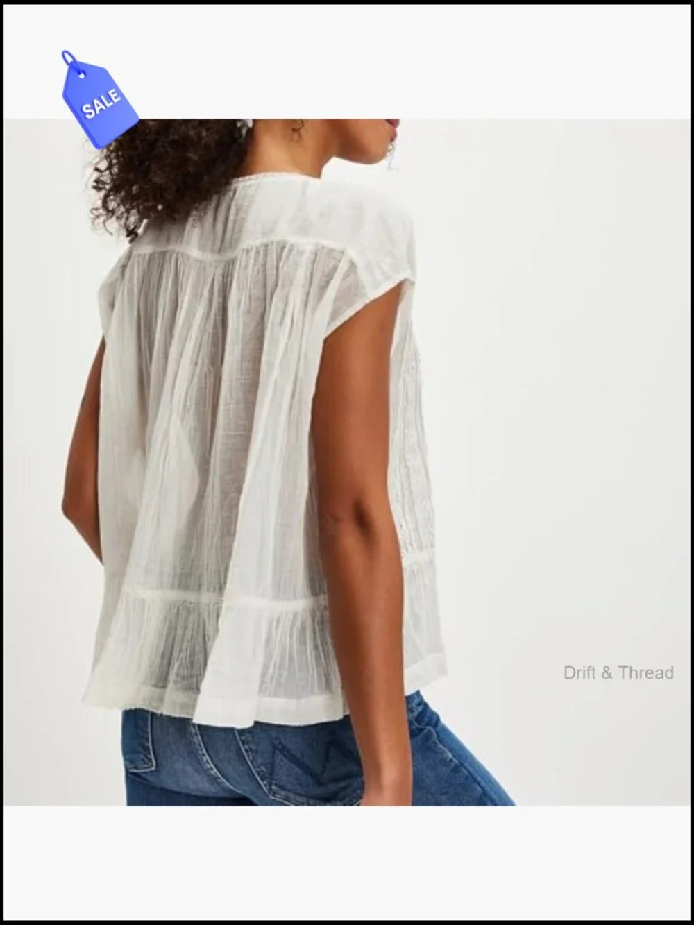 Semi Sheer Button Down Blouse Square Neck Lace Ruffle Cap Sleeve Crop Top - Picture 4 of 6